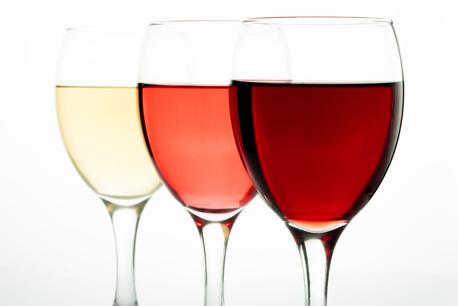 Red, white and pink wine